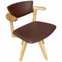 腰にやさしい座面回転イス　Awaza（アワザ）LDR ナラ材・047R-N革張1 ダイニングチェア