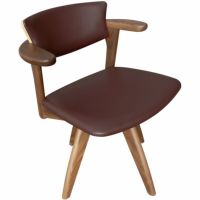 腰にやさしい座面回転イス　Awaza（アワザ）LDR ウォールナット材・047R-W革張1 ダイニングチェア